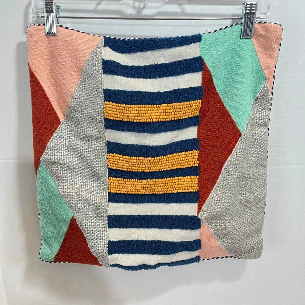Pier 1‎ Imports RARE Beaded Terry Geometric Colorblock Pillow Covers